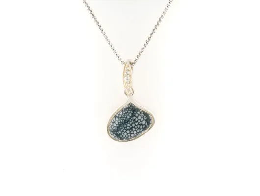 Alaska Sea Coral Small Asymmetrical Pendant With Diamond Cut White Sapphires