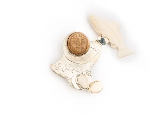 Alaskan With Fish Mammoth Ivory Pin