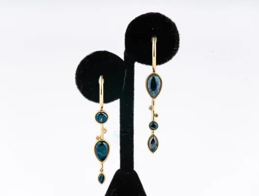 Star of Alaska and Diamond Asymmetric Drop Earrings with Hoop Clasp