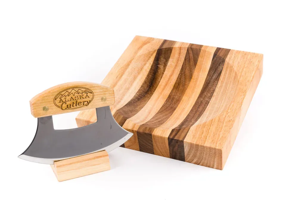The Ulu Factory Ulu Knife With Large Wooden Chopping Bowl - 1