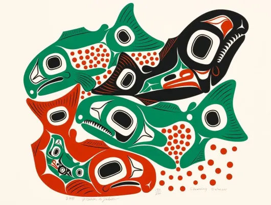 Spawning Salmon Northwest Coast Formline Design Limited Edition Silk Screen Print