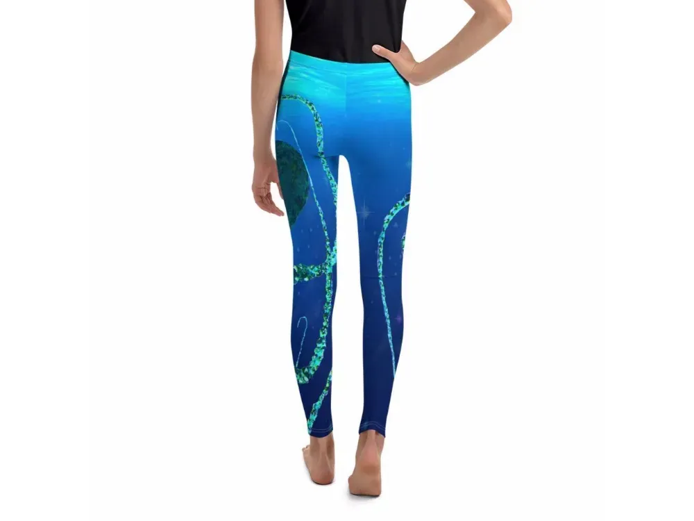 Teal Octopus Gyotaku Youth Leggings - 2