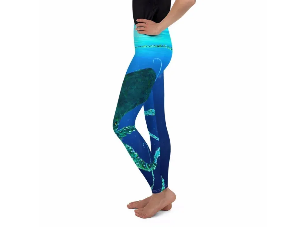 Teal Octopus Gyotaku Youth Leggings - 3