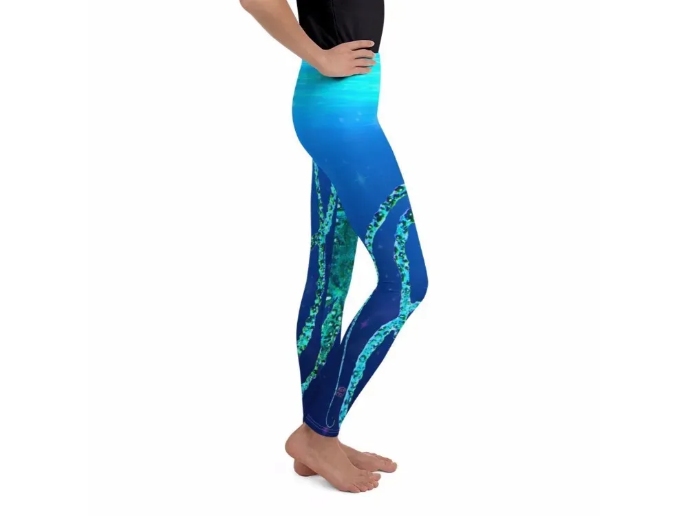 Teal Octopus Gyotaku Youth Leggings - 4