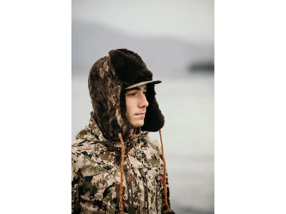 Sea Otter Fur Trapper Hat with Seal Skin - 3