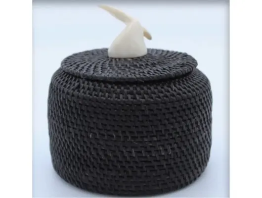 Baleen Basket with Walrus Ivory Whale Tail