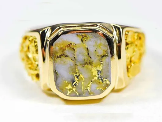 Orocal Stylized Square Gold Quartz Mens Ring - RM962Q