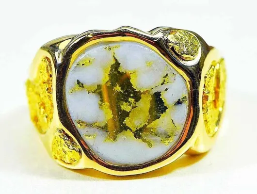 Orocal Large Natural Oval Gold Quartz Men's Ring With Side Nuggets - RM518Q
