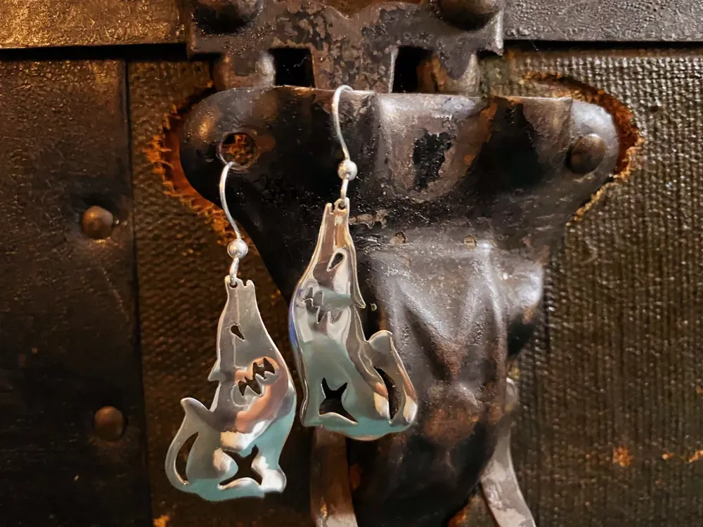 Howling Wolf Silver Earrings - 4