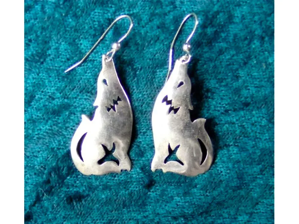 Howling Wolf Silver Earrings - 1