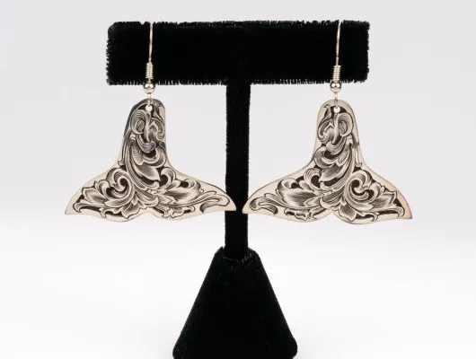 Whale Tail Engraved Sterling Silver Earrings