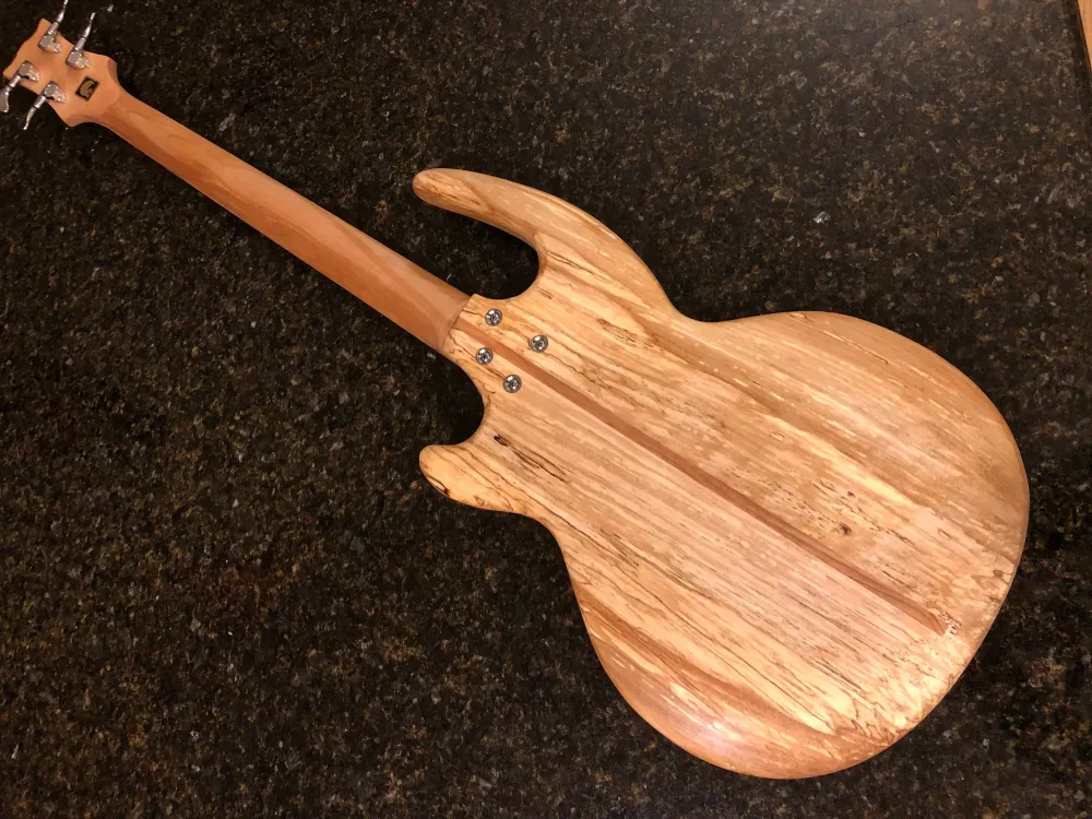 Alaskan Spalted Birch Fretless Short Scale Bass - 4