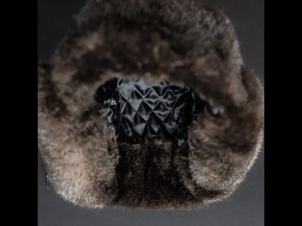 Seal Fur & Sea Otter Fur Trapper Hat with Quilted Liner & Elastic Drawstring - 4