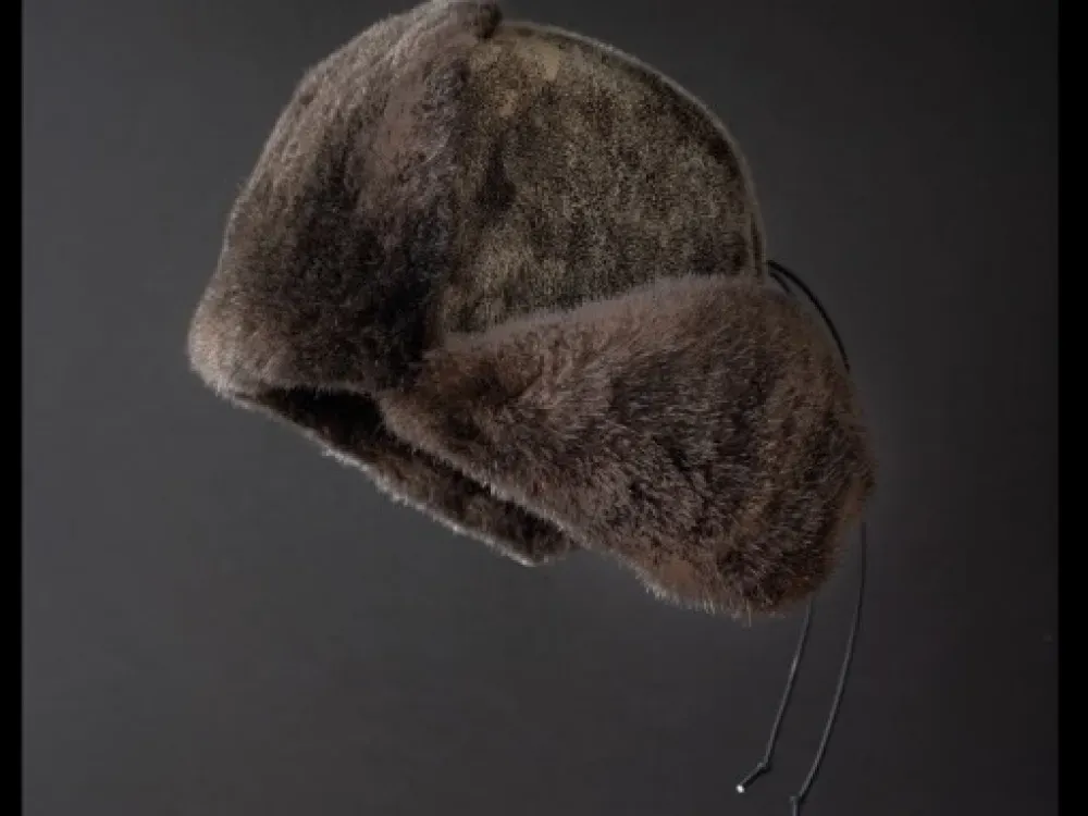 Seal Fur & Sea Otter Fur Trapper Hat with Quilted Liner & Elastic Drawstring - 3