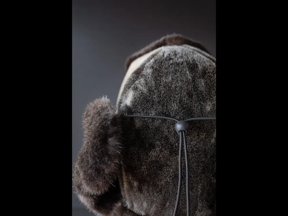 Seal Fur & Sea Otter Fur Trapper Hat with Quilted Liner & Elastic Drawstring - 5