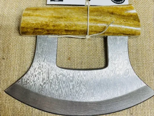 Caibou Antler Ulu With Damascus Blade