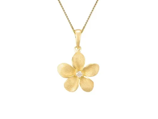 Denny Wong Forget-Me-Not Plumeria Flower Pendant With Center Diamond In 14 Karat Yellow Gold (FPP-15SD4)