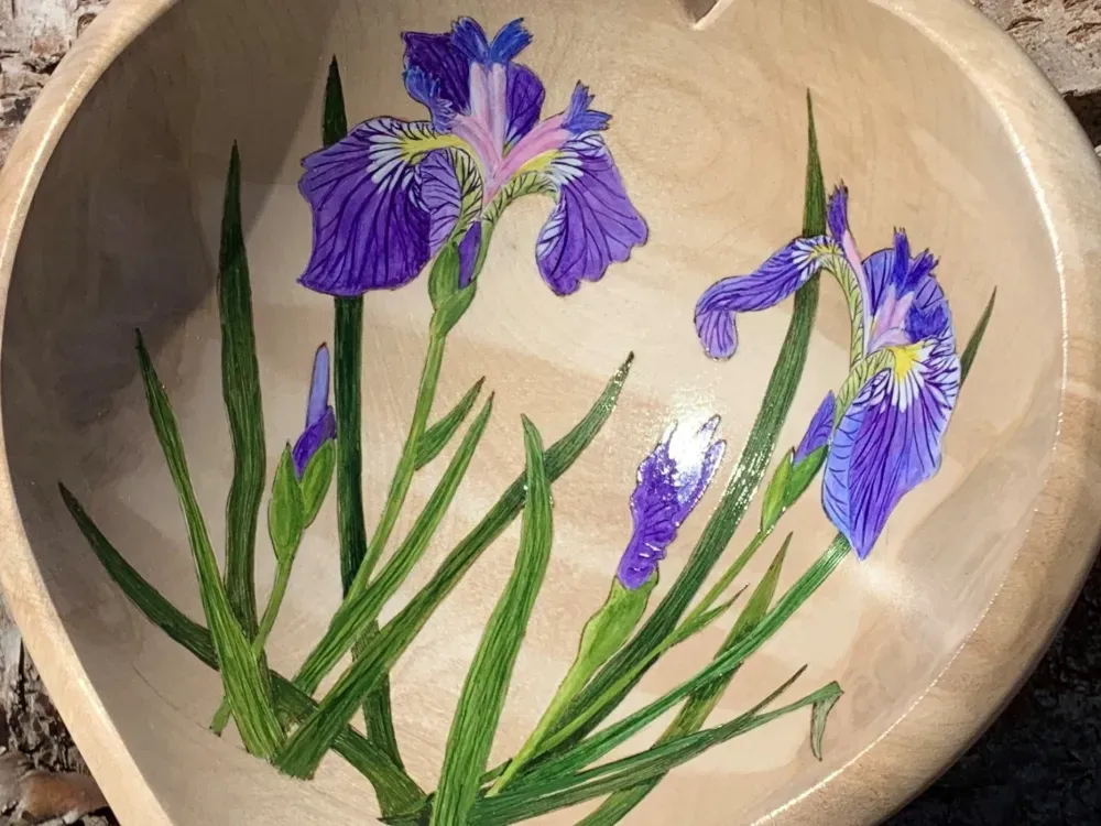 Purple Iris/Heart Shaped Art Bowl - 1