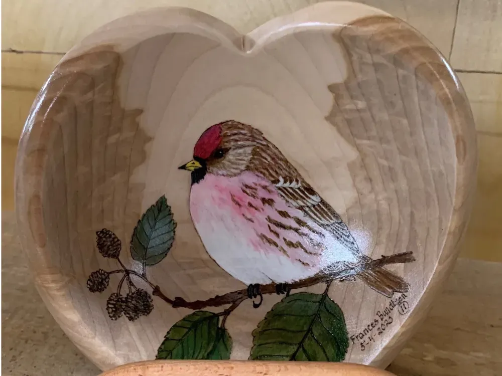 Heart Shaped Redpoll Art Bowl - 1