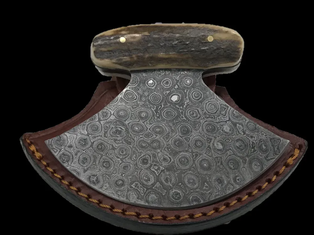 Mini Damascus Steel Antler Ulu - 1