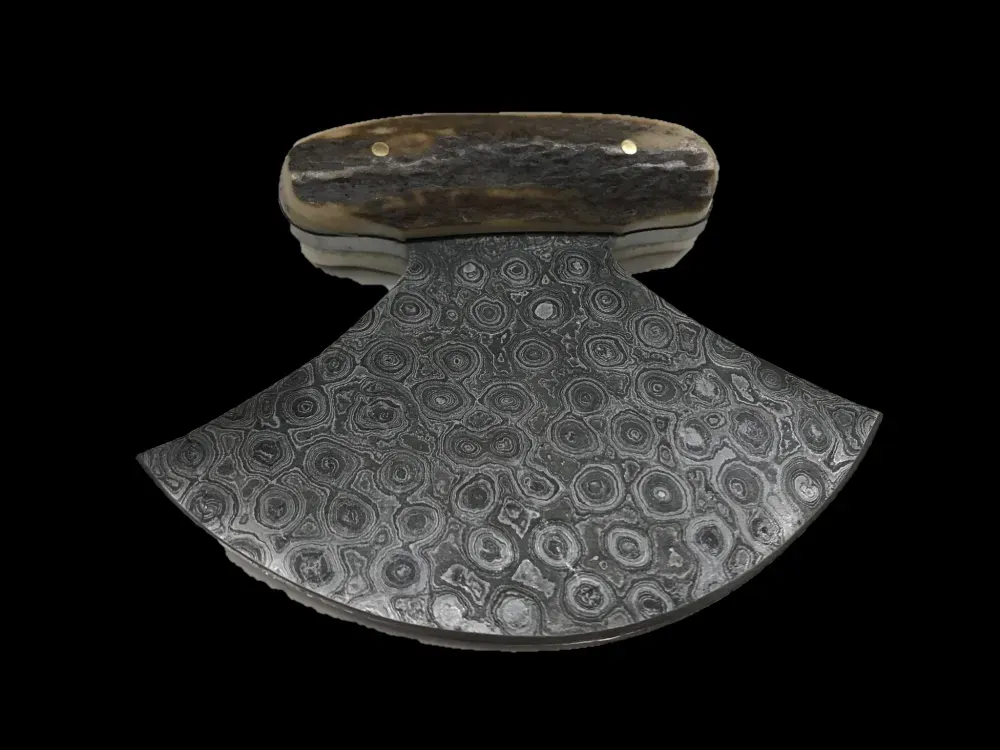 Mini Damascus Steel Antler Ulu - 2