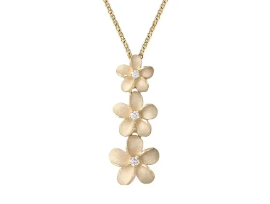 Denny Wong Forget-Me-Not Plumeria Flower Drop Pendant With Center Diamonds In 14 Karat Yellow Gold (FSPP-SD8)