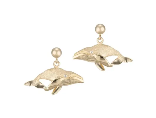 Denny Wong Humpback Whale Post Earrings With Diamonds In 14 Karat Yellow Gold (WEHS-23B)
