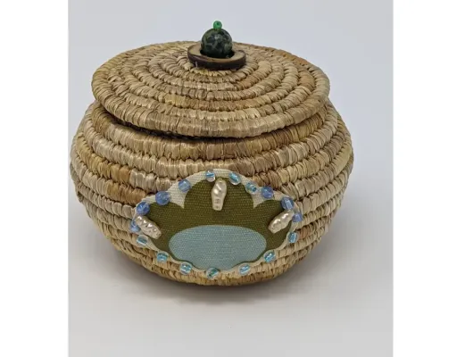 Sea Grass Basket With Abalone Lid