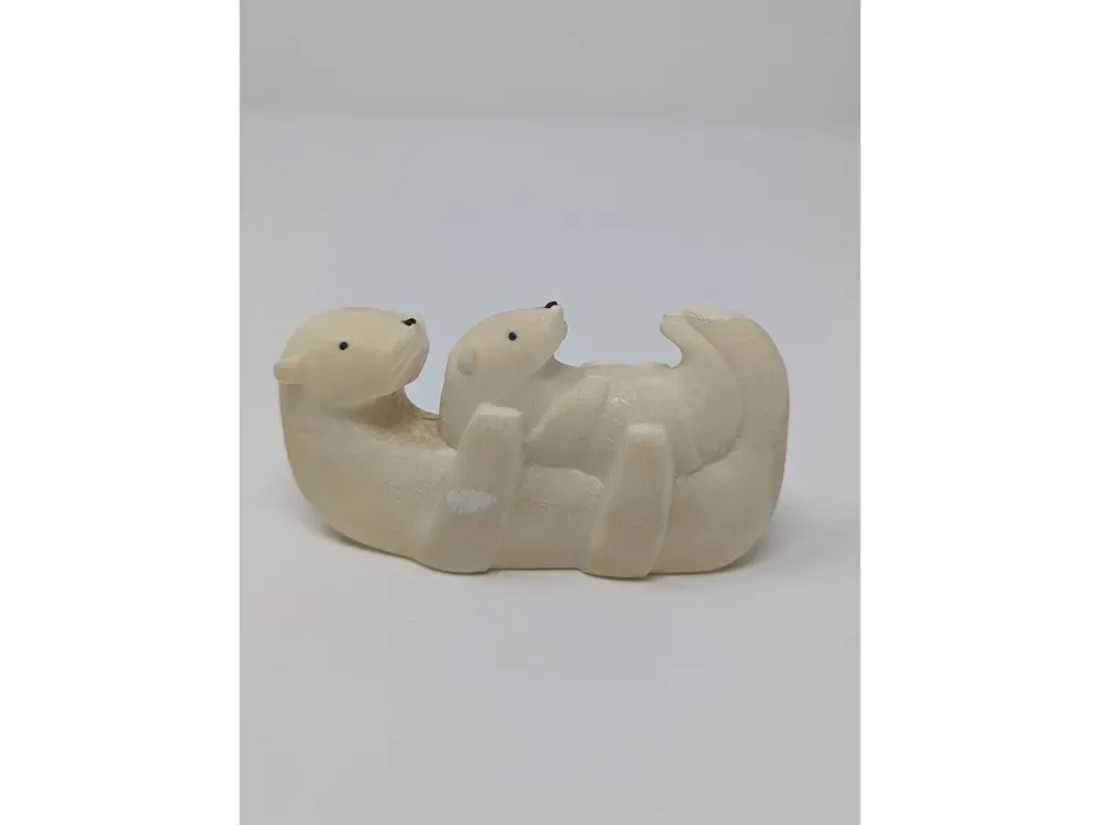 Carved Walrus Tusk - Laying Otter with Pup - 2