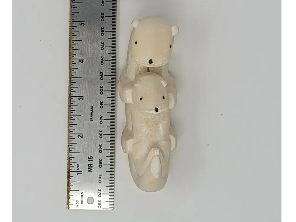 Carved Walrus Tusk - Laying Otter with Pup - 4