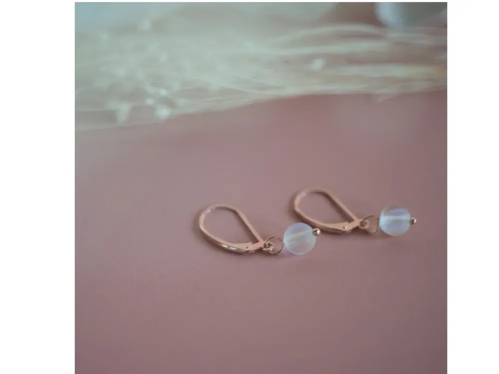 14k Rose Gold Fill Leverback with White Opalite - 1