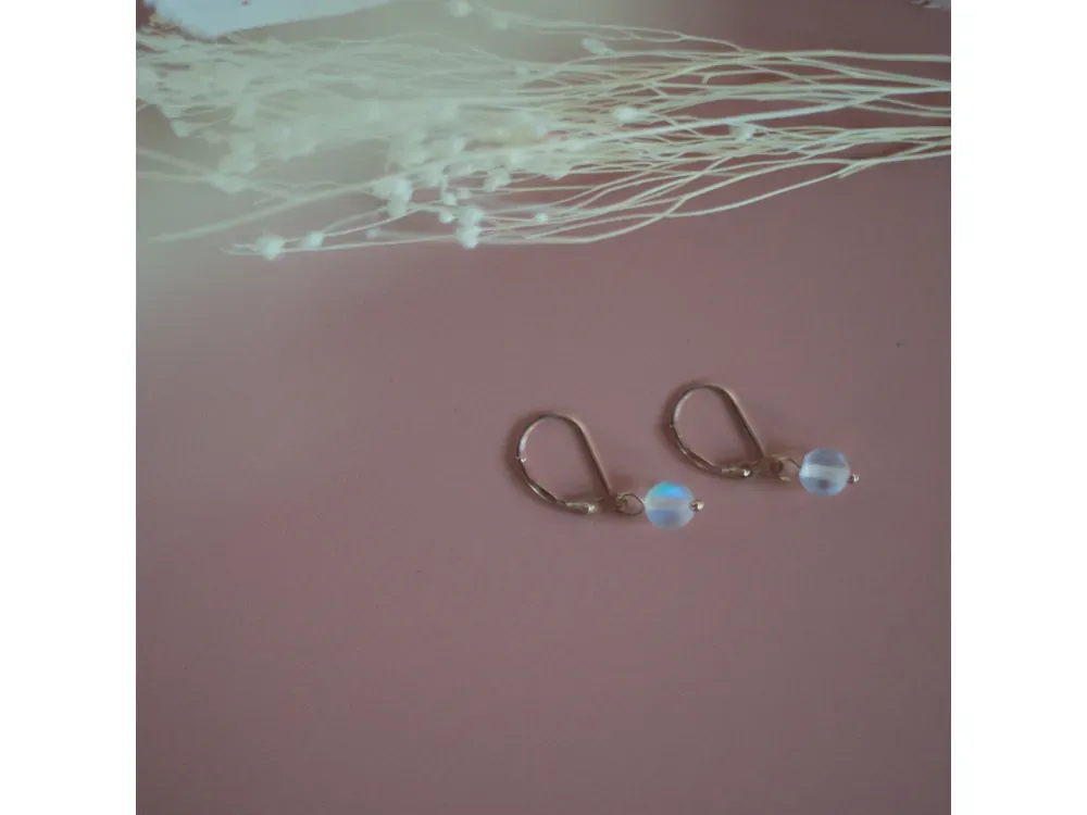 14k Rose Gold Fill Leverback with White Opalite - 2