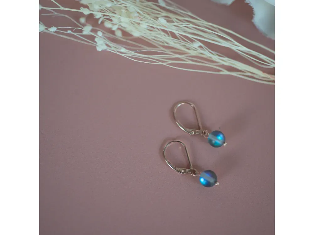 14k Rose Gold Fill Leverback with Blue Opalite - 2