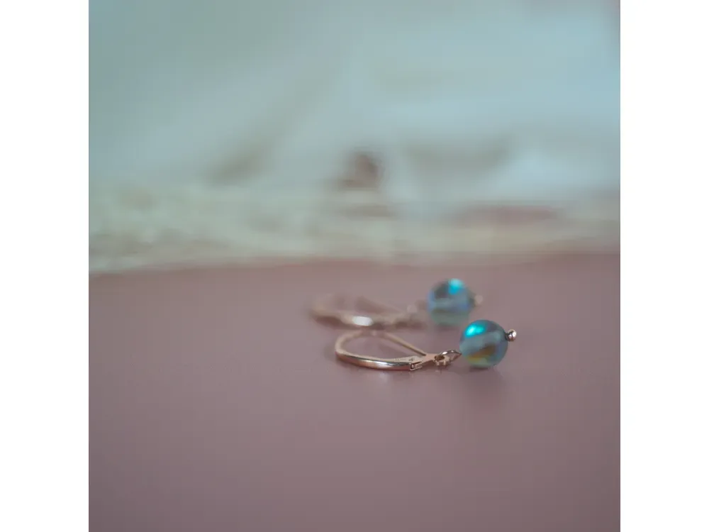 14k Rose Gold Fill Leverback with Blue Opalite - 1