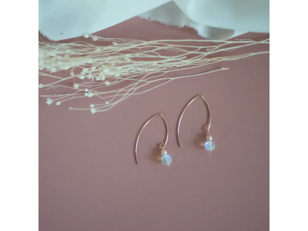 14k Rose Gold Fill Marquise hook with White Opalite - 1