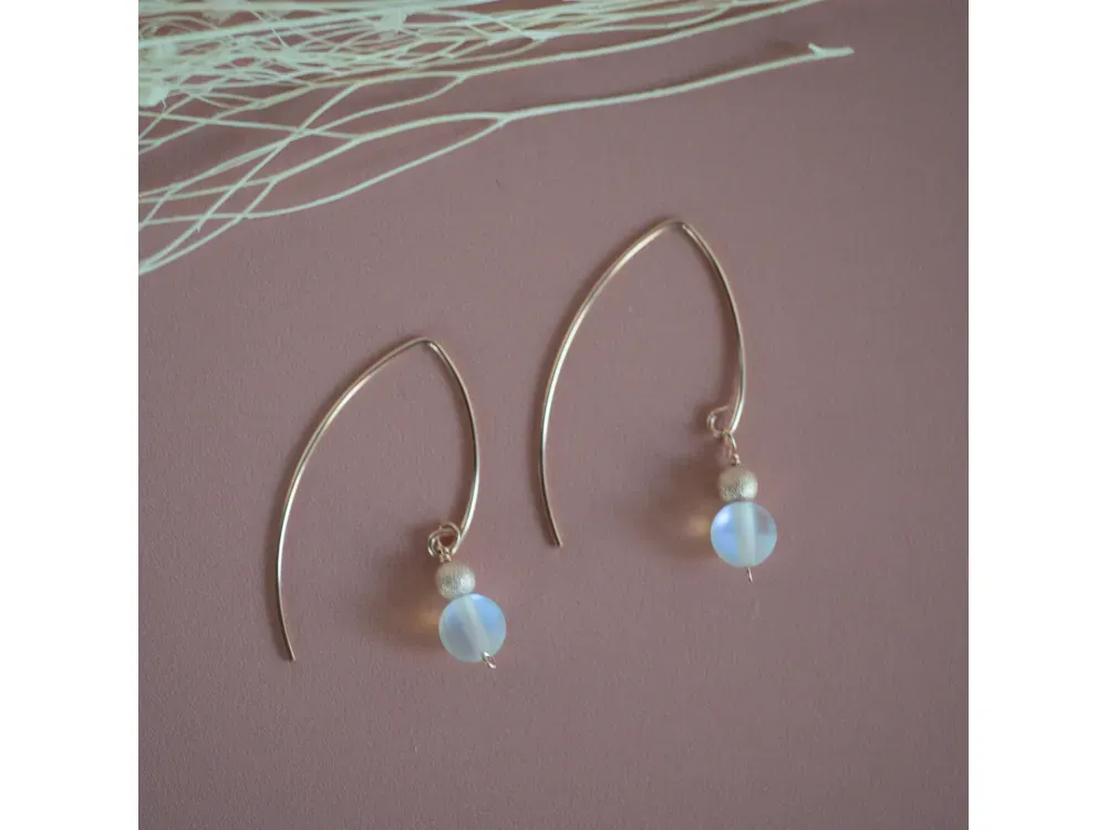 14k Rose Gold Fill Marquise hook with White Opalite - 2
