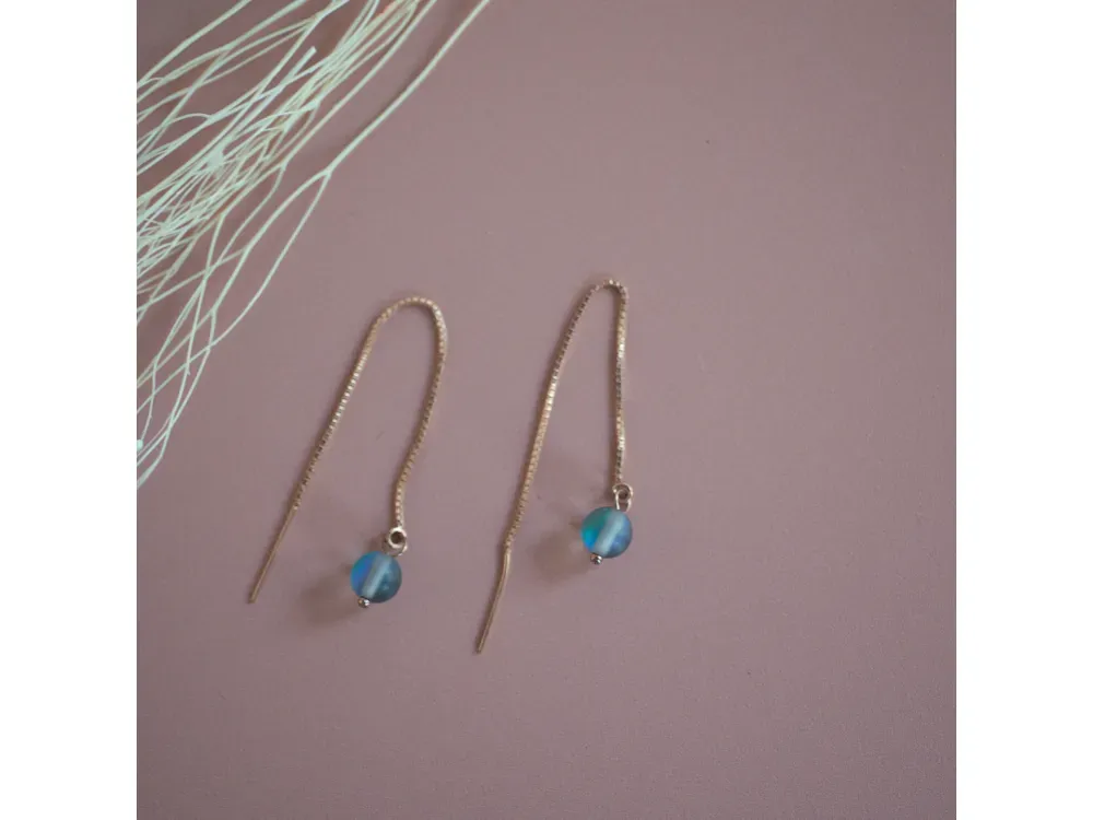 14k Rose Gold Fill Marquise hook with Blue Opalite - 1