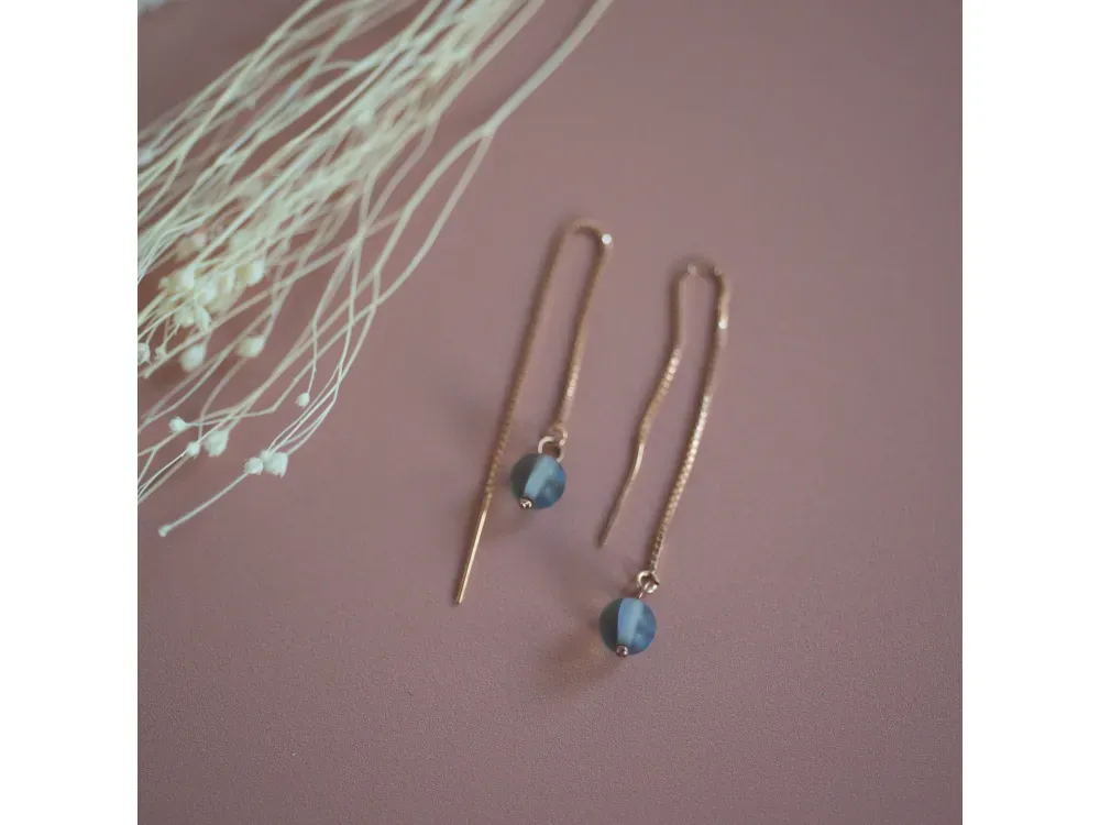14k Rose Gold Fill Marquise hook with Blue Opalite - 3