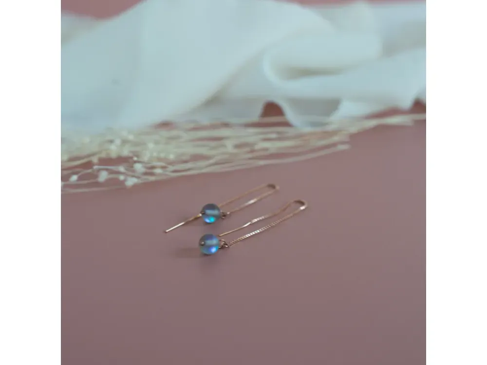 14k Rose Gold Fill Marquise hook with Blue Opalite - 2