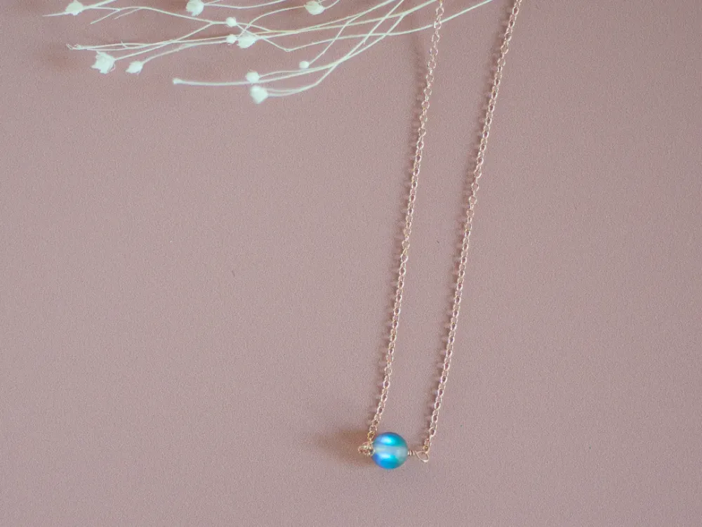 14k Rose Gold Fill 18" necklace with Blue Opalite gem - 2