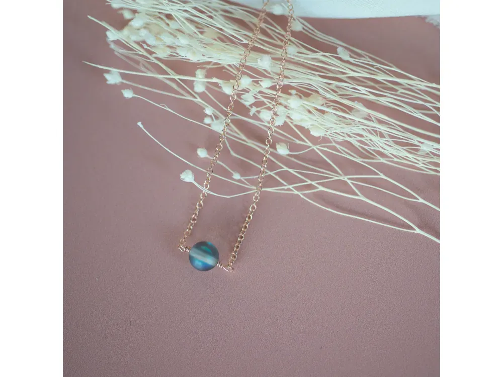 14k Rose Gold Fill 18" necklace with Blue Opalite gem - 1