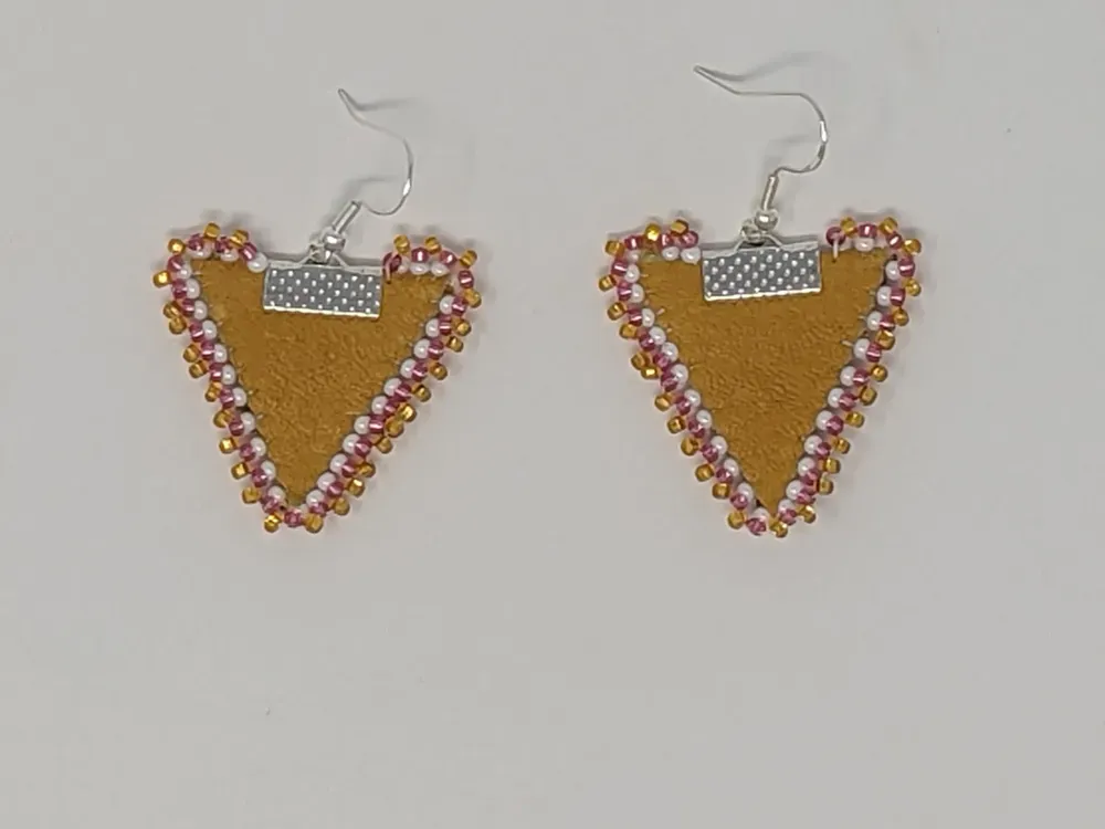 Dyed Moose Leather Beaded Triangle Earrings - 2
