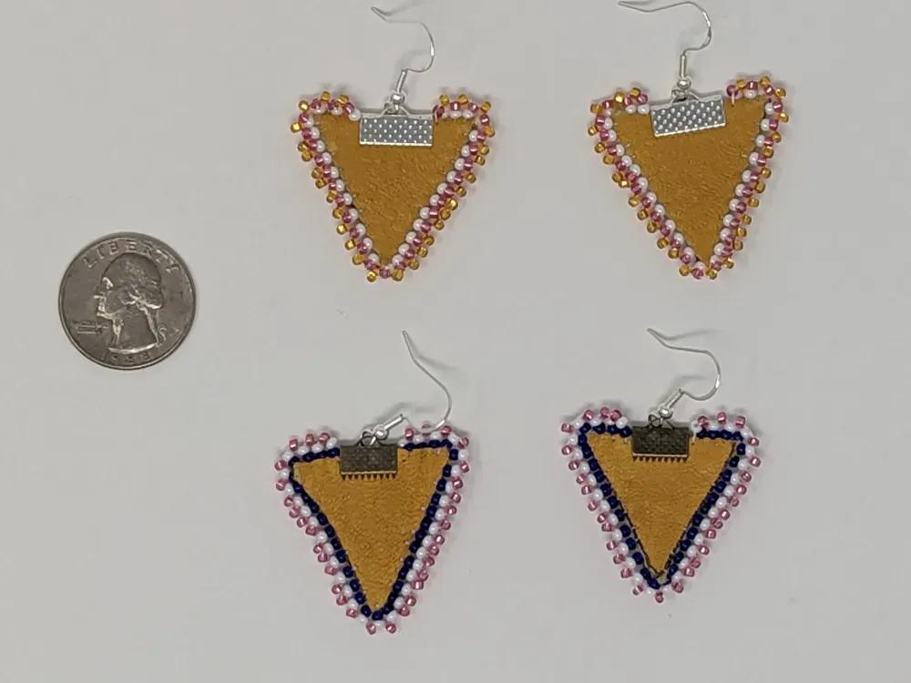 Dyed Moose Leather Beaded Triangle Earrings - 1
