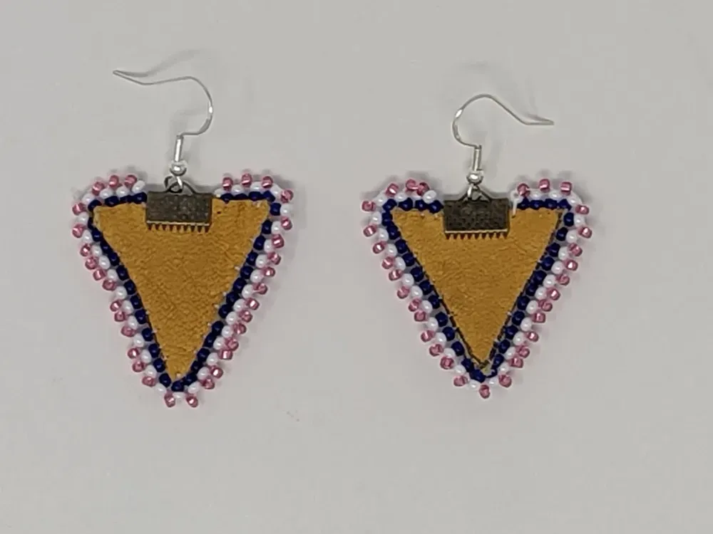 Dyed Moose Leather Beaded Triangle Earrings - 3