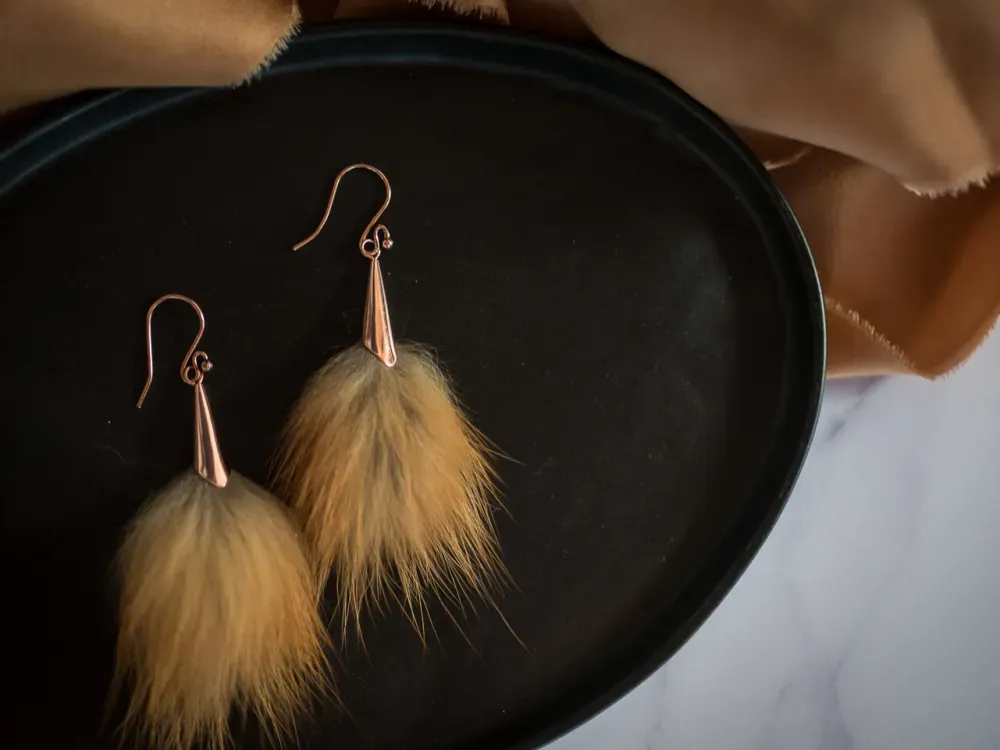 Fox Copper Pom Earrings - 1