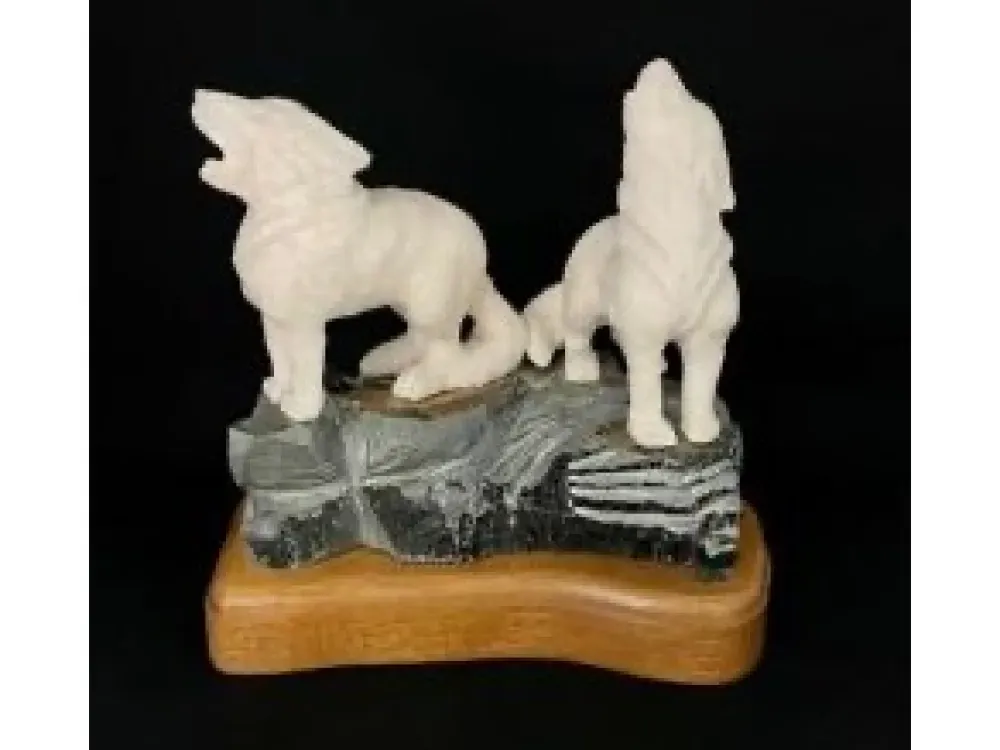 "Alabaster Carved Wolves" Carving On Soapstone by Chivly Chupak - 1