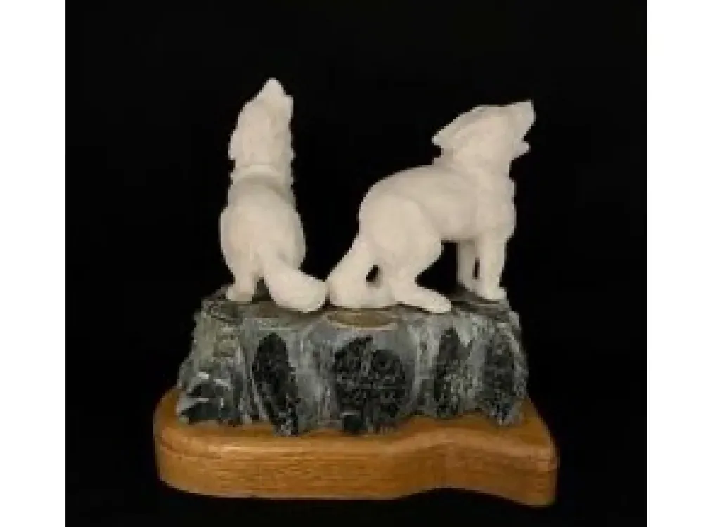 "Alabaster Carved Wolves" Carving On Soapstone by Chivly Chupak - 2