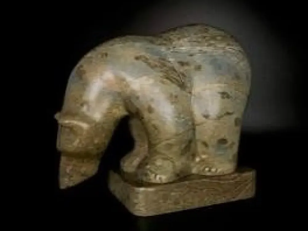 "Fishing Bear" Carving On A Soapstone by Ron Ekemo - 2