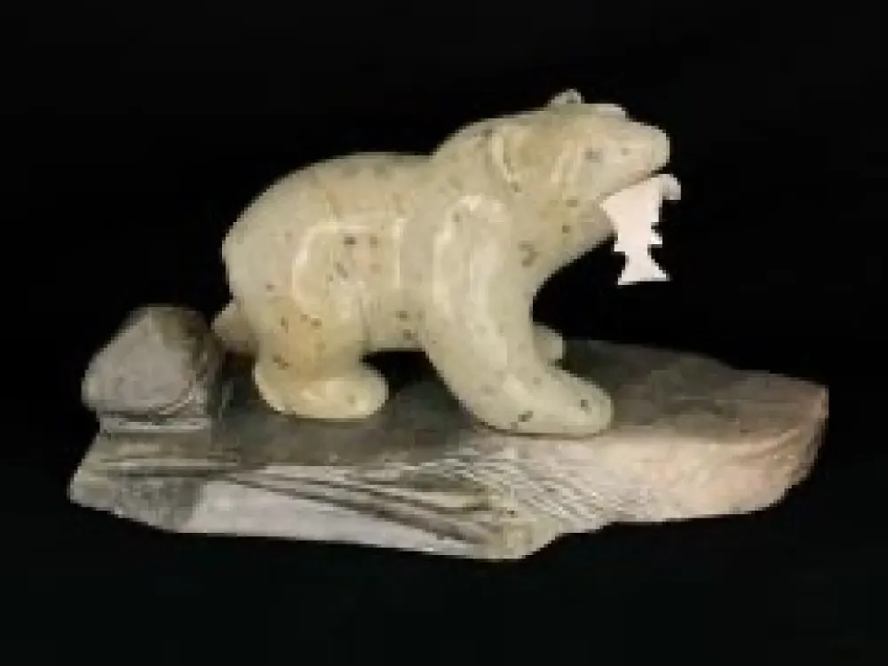 "Bear On Rock" Carving On Soapstone By Eddie Lee - 2