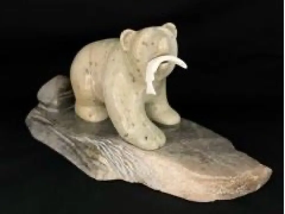 "Bear On Rock" Carving On Soapstone By Eddie Lee - 1